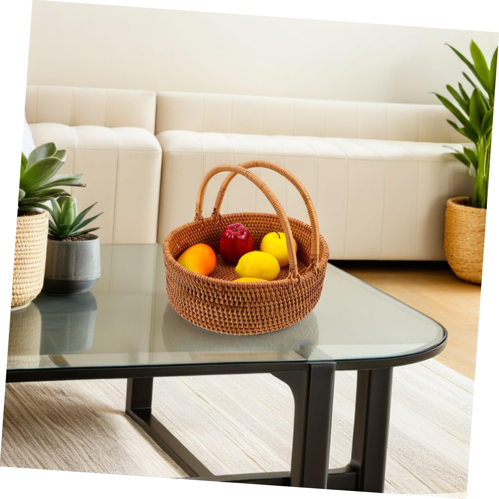 Homoyoyo Cesta de Mimbre Trenzada con Asa Resistente y Duradera Organizador de Ratán Hecho Mano para Picnic Almacenamiento de Frutas y Verduras para Bodas Shower y Decoración del Hogar