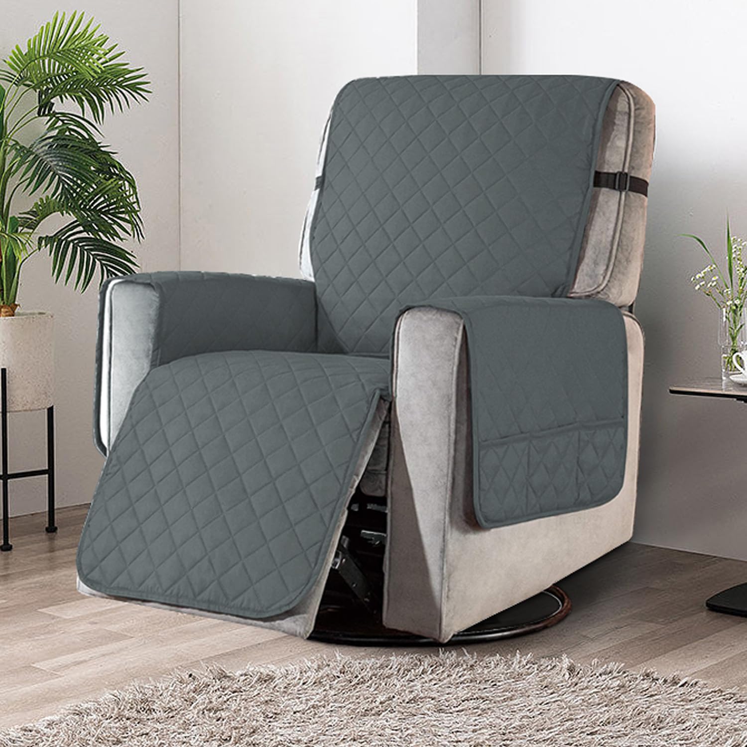 HOKIPO Recliner Cover - Dark Grey Quilted Mat -2