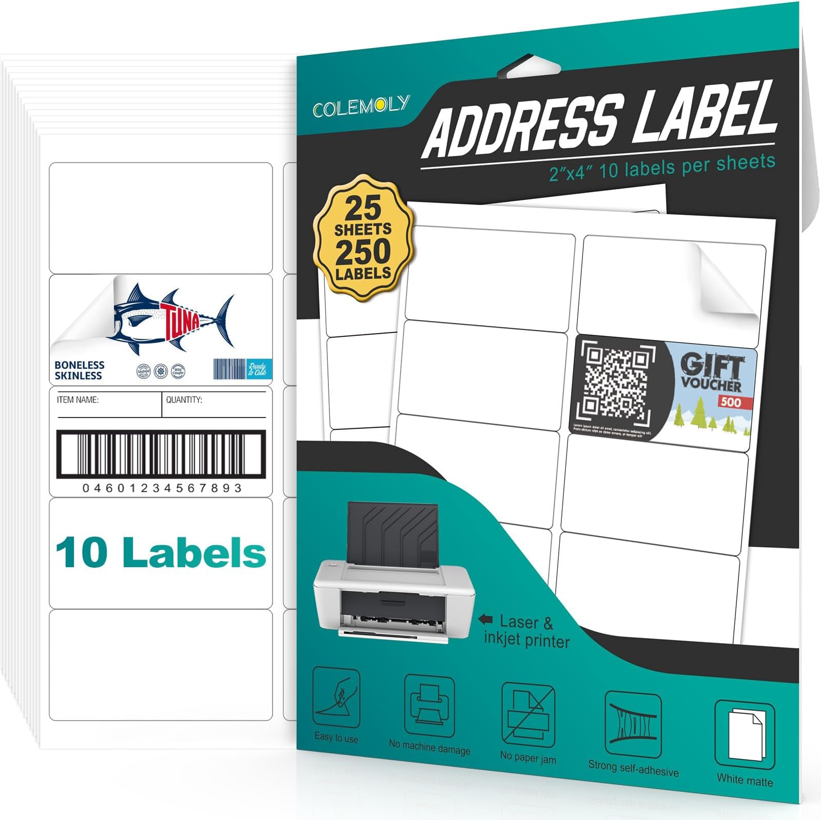 Presaply Laser Label, 2 x 4 Inches, White, Box of 2500 (30609) Address Labels