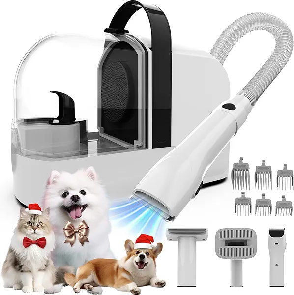 ubrobo Dog Grooming Vacuum, Dog Grooming Kit with Pet Clippers, 12,000Pa Pet Hair Grooming Vacuum for Dogs, Vacuum Brush for Shedding Grooming, Low Noise Home Cleaning Tool in 1, PG10 Black