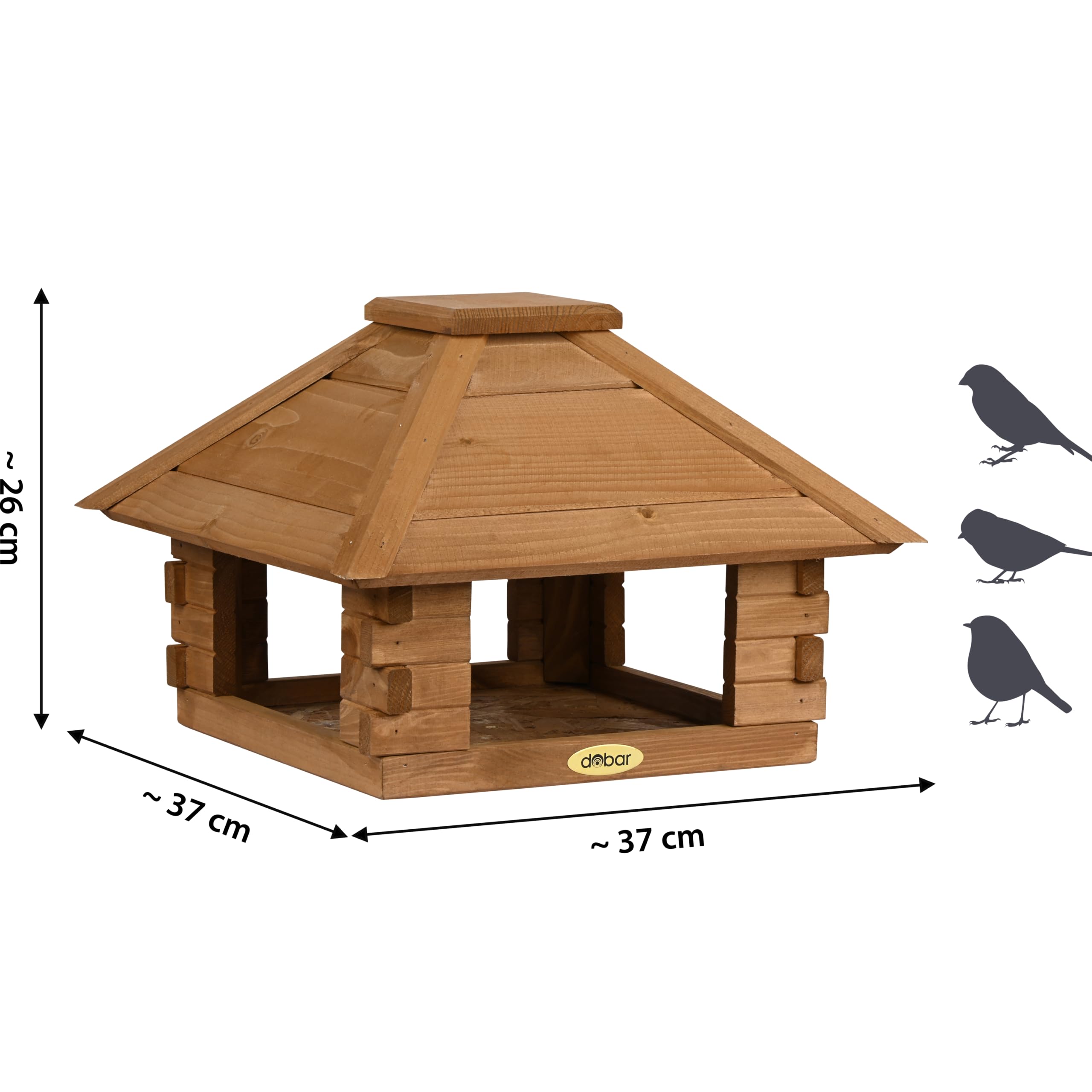 dobar® Vogelhaus Blockhaus 4-eckig mit Holzdach - Vogelfutterhaus aus Holz wetterfest lasiert - Futterstation für Wildvögel stehend für Ständer - Braun