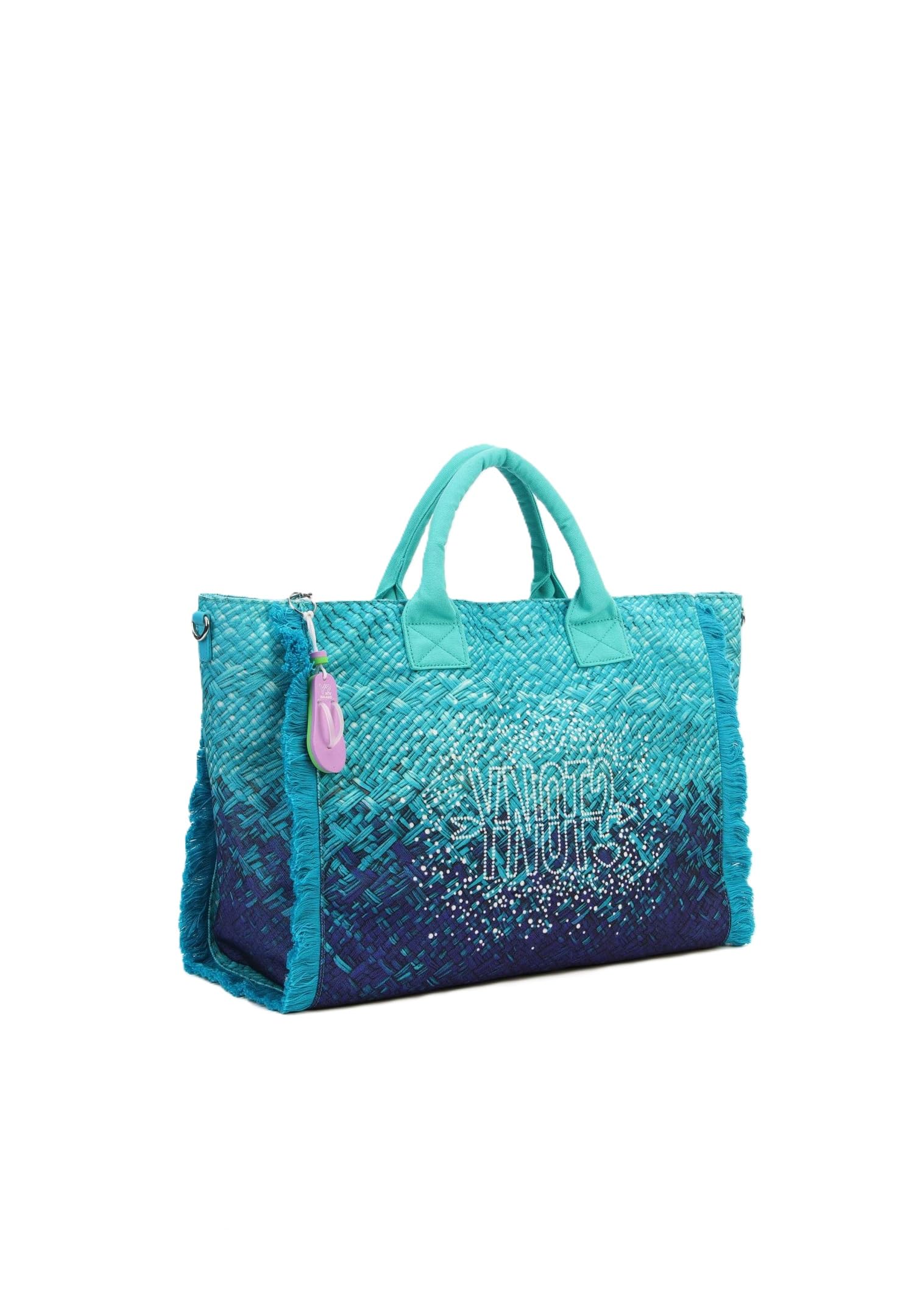 YNOT Borsa Mare Macao MAC001S6, Tote Bag in Nylon, Effetto Intrecciato Sfumato, Oceano, 57x33,5x19 cm, Tracolla Amovibile