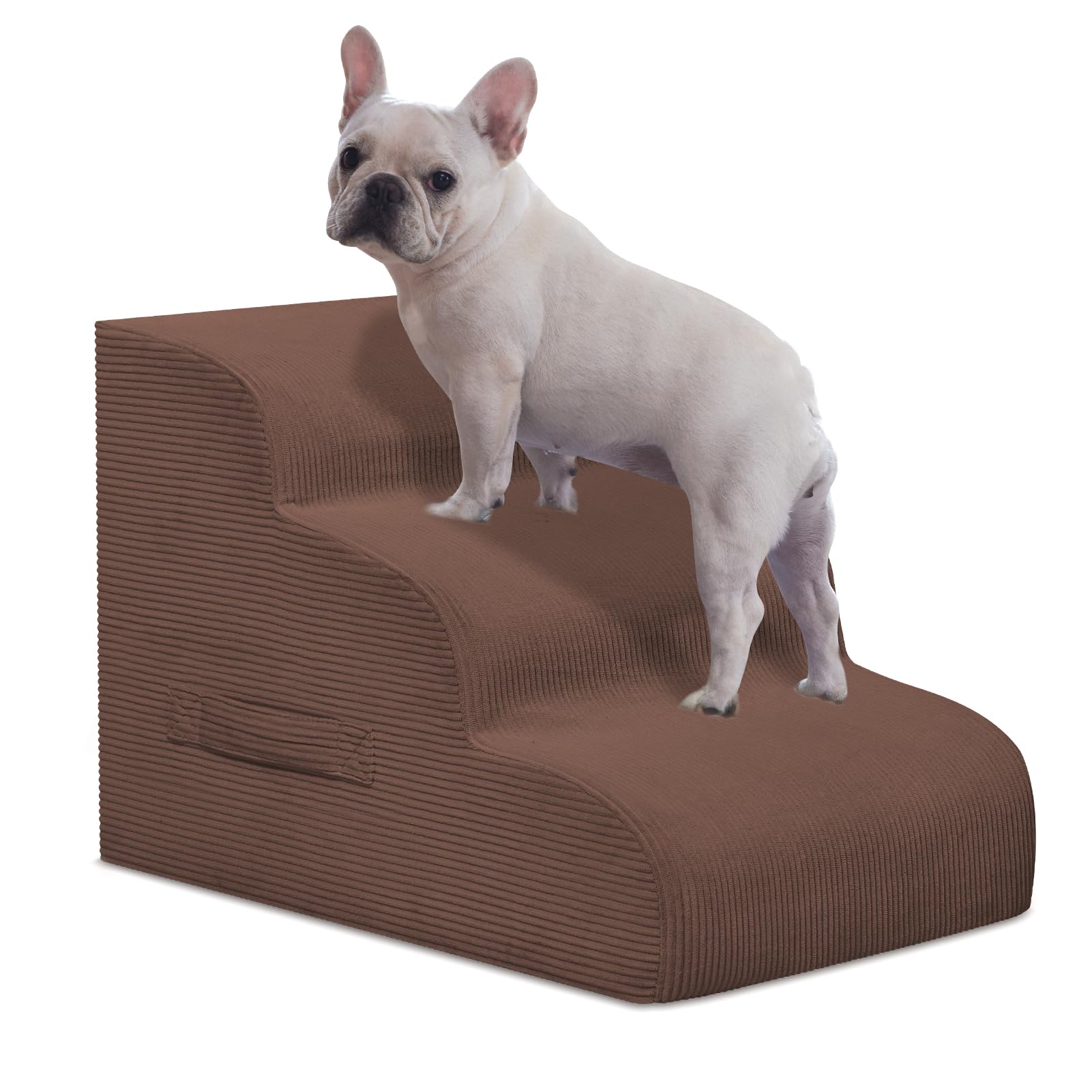 Dog Steps for Small Dog, 3-Step Dog Ramp and Stairs for High Beds and Sofa, Non-Slip Pet Stairs for Small Dogs and Cats, Removable and Easy to Clean Dog Bed Stairs, Coffee