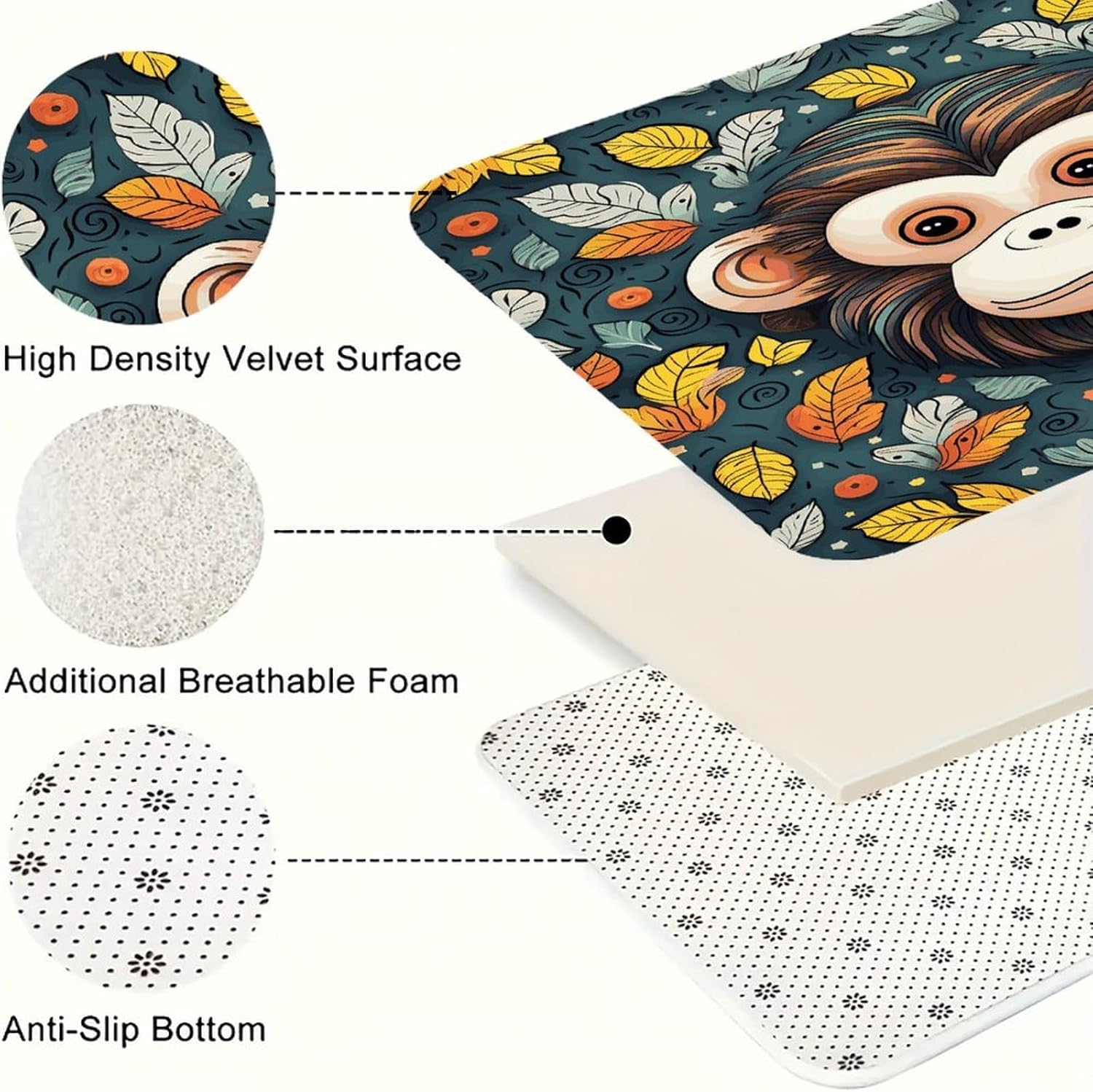 Monkey Pattern Kitchen Rugs Set of 3 Non Slip Washable Kitchen Mats for Floor Soft Area Rug Kitchen Floor Mat Cushioned Anti Fatigue Mats Standing Sink Mat Decor Runner Rugs