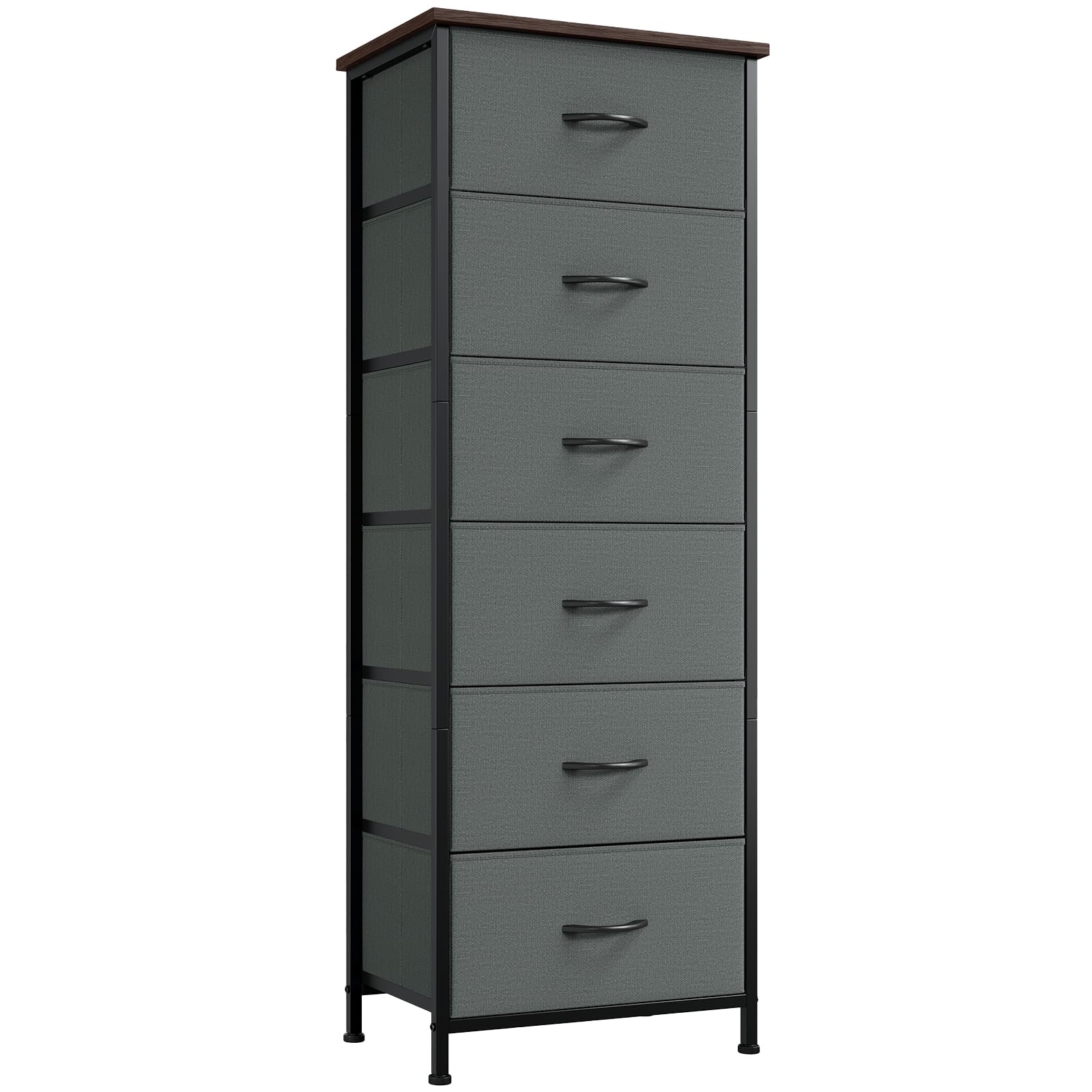 Somdot Tall Chest of Drawers for Bedroom with 6 Fabric Drawers, Tallboy Storage Cabinet for Closet Wardrobe Kids Dorm Living Room Entryway Hallway Laundry, Charcoal Grey