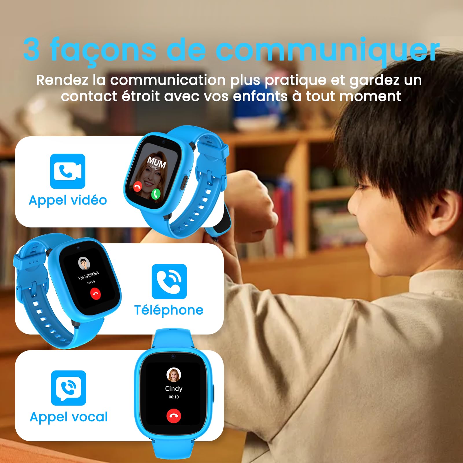 K3 Smart Watch pour Enfants avec GPS et téléphone, 1.7" HD 4G smartwatch pour Enfants avec appels vidéo, WiFi, SOS, Musique, réveil, Mode Scolaire, IP68, étanche - Smart Watch pour Enfant