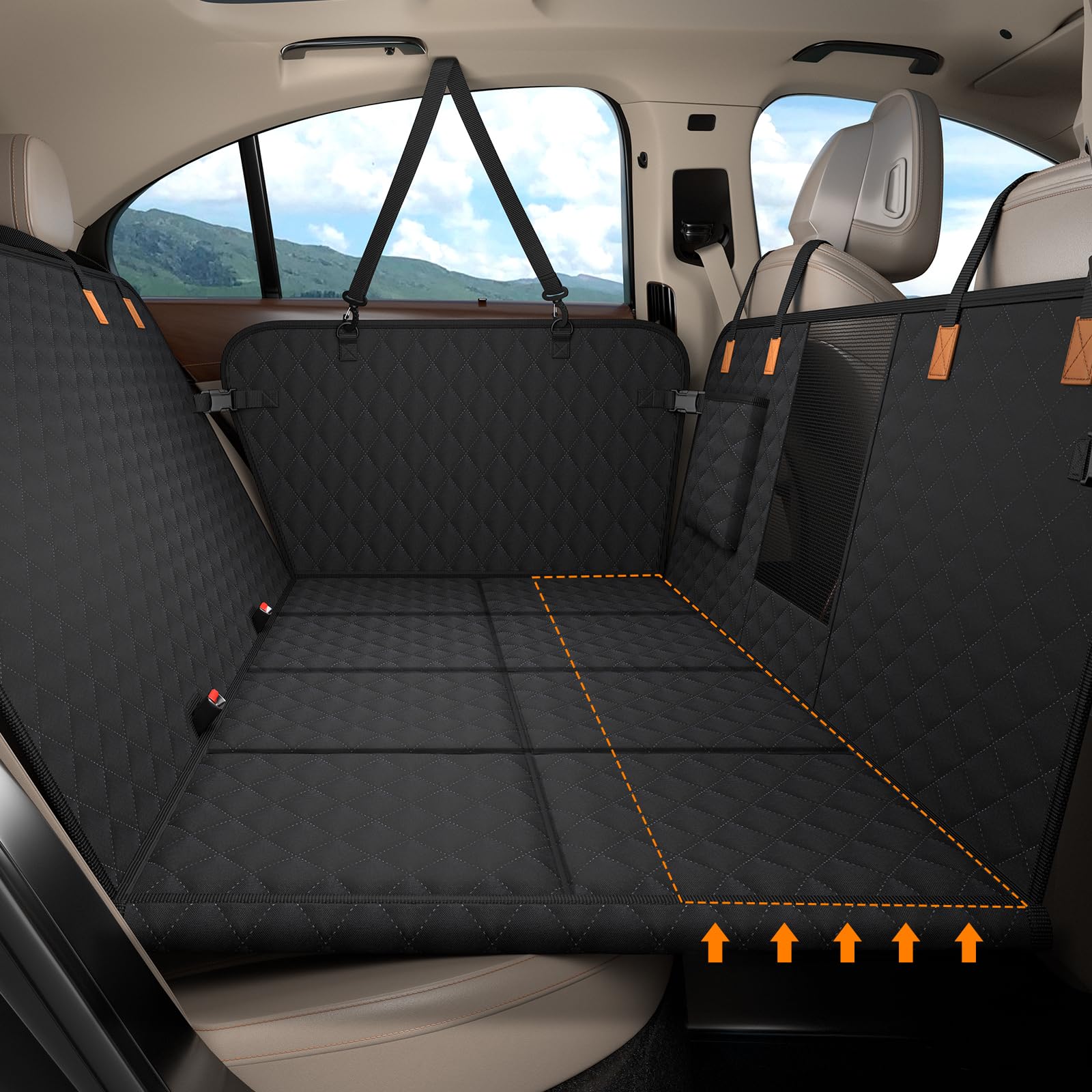 Protector Coche Perros Asiento Trasero [127x62cm],Funda Coche Perro,Impermeable, Antideslizante, Base Rígida (136kg) - SUV y Familiares - Incluye Bolsillo y Malla