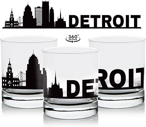 Miniatura 2 de Toasted Tales - Vaso de whisky Detroit Skyline Cityscapes  Regalo para la gente de Detroit City  Vasos Old Fashioned Rocks Urban City  Regalo para