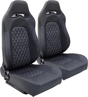WIILAYOK 2-Pack Universal Racing Bucket Seats - Black PVC Leather, Dual Lock Sliders, 45-160° Adjustable for Cars Trucks