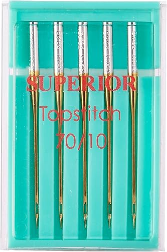 Superior Threads Topstitch Agujas recubiertas de titanio, paquete de 5 unidades para bordar y coser – #70/10