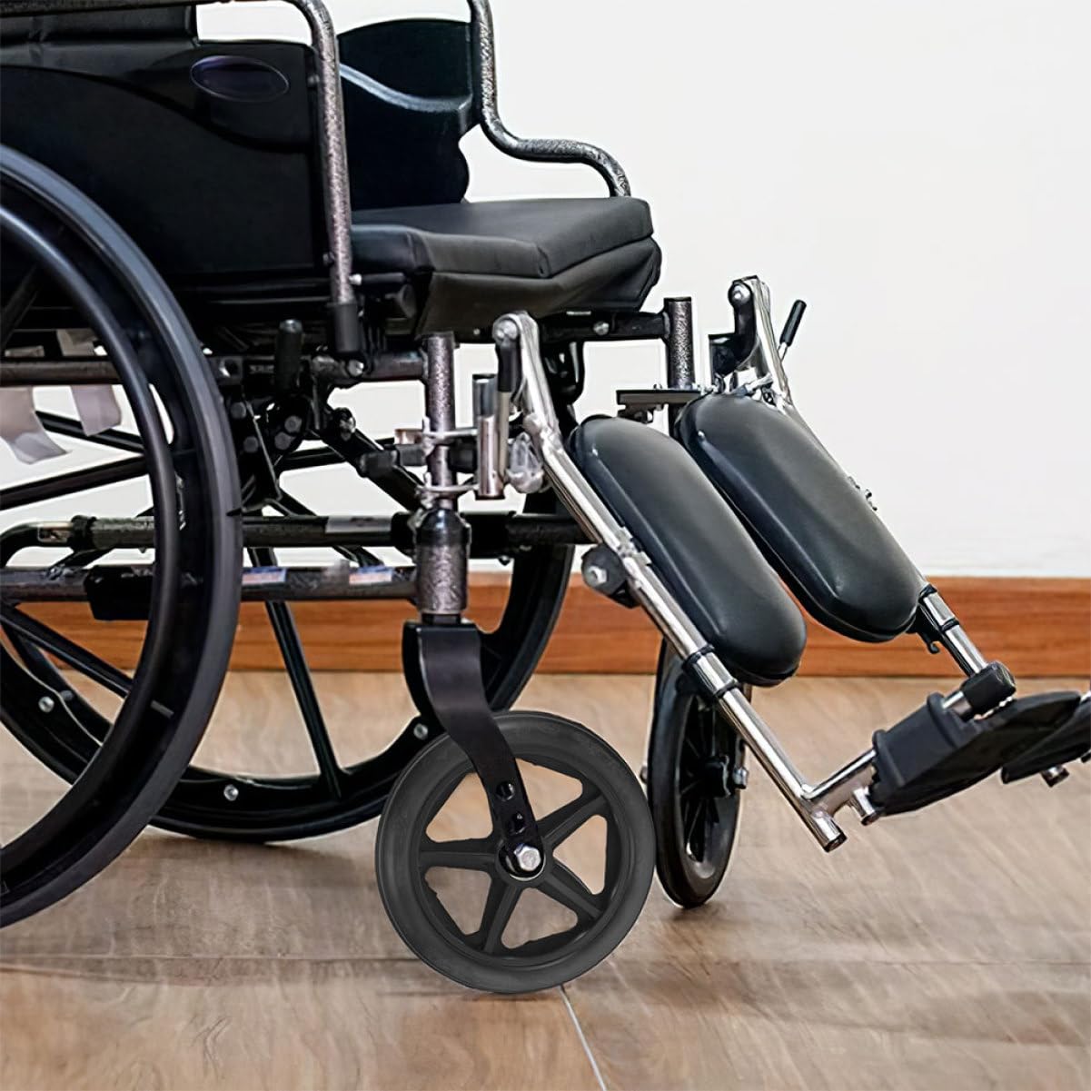 Rueda Delantera para Silla de Ruedas Negra, Repuesto 4 Piezas | Acero Inoxidable, Plástico y Goma, Instalación Sencilla, Mantenimiento Práctico