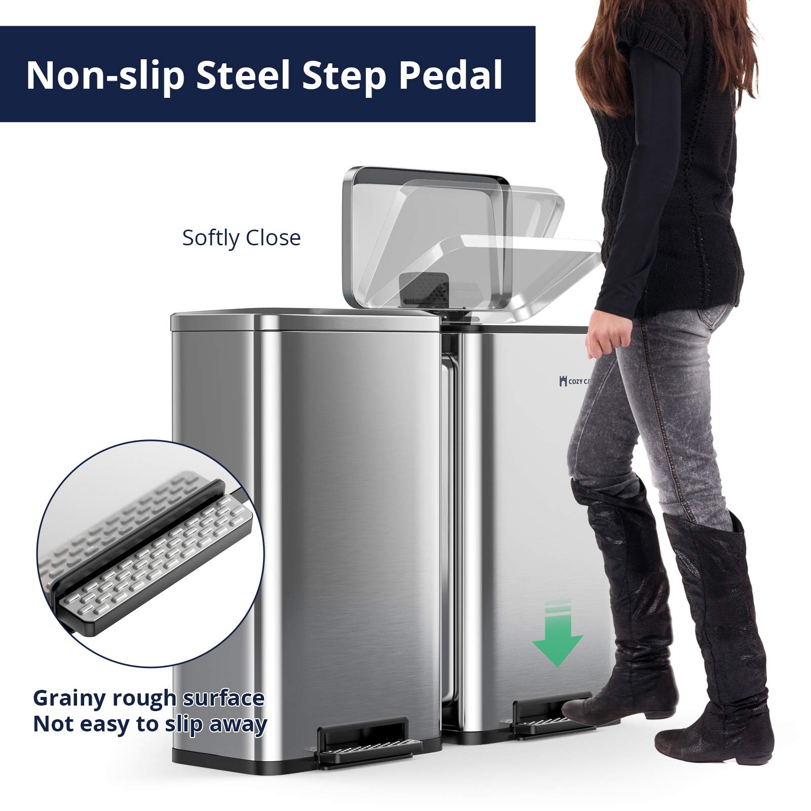 Buy Cozy Castle 16 Gallon Dual Step Trash Can & Recycle Bin, Kitchen