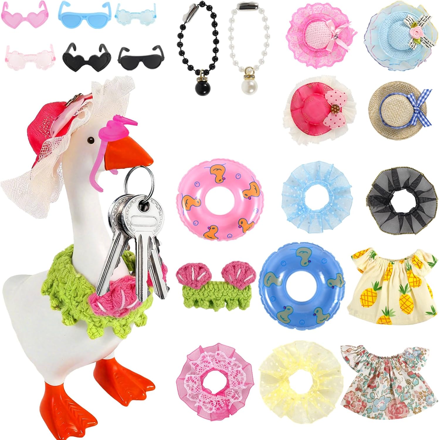 22-Piece Mini Desk Goose with Outfits, 7-Inch Magnetic Key Holder Decor