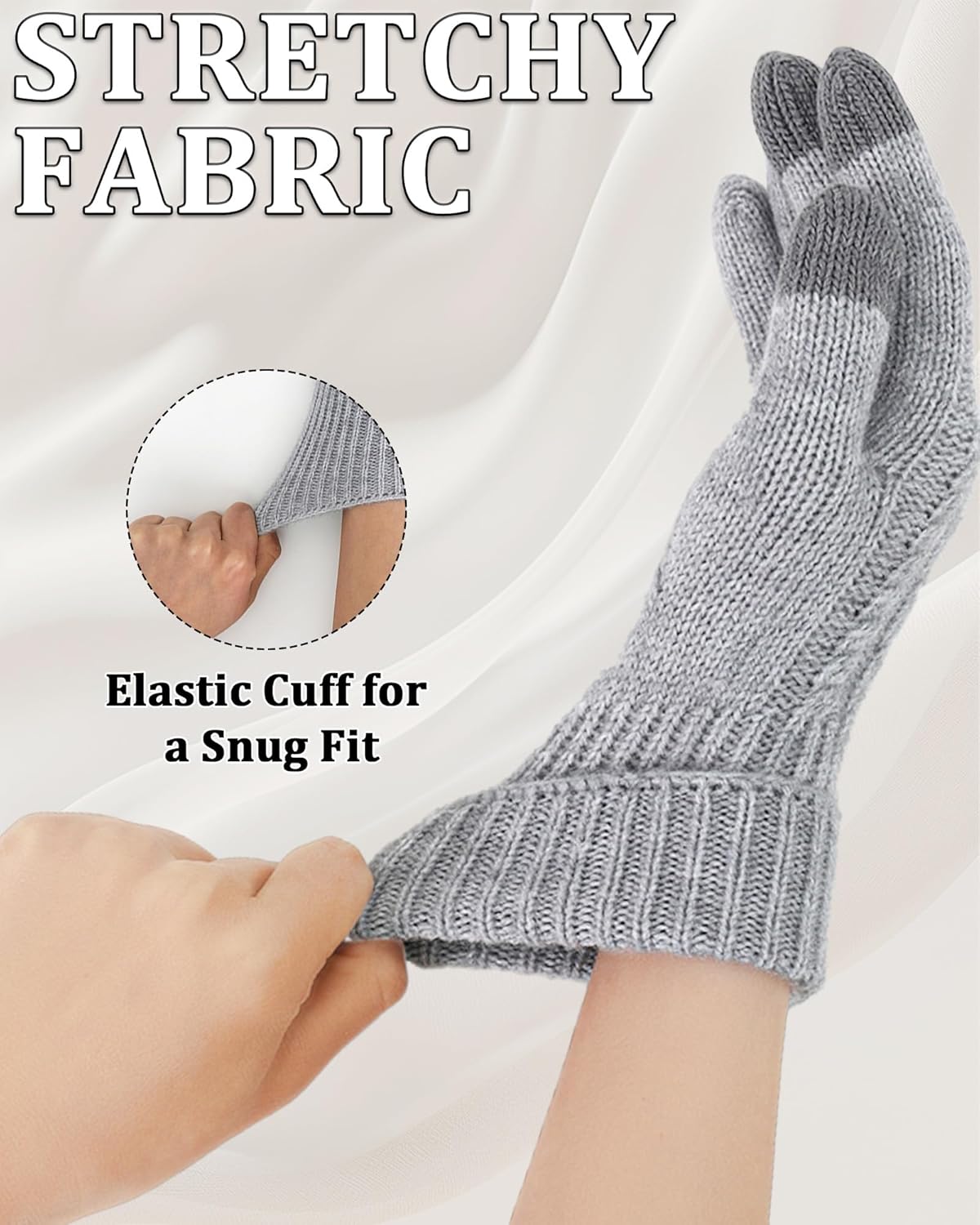 2 Pairs Winter Gloves for Women Cold Weather, Touch Screen Thermal Warm Fleece Lined Knit Gloves for Christmas Gifts - Image 4