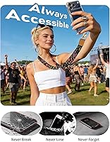 Vista 5 de Cordón cruzado para teléfono celular con correa para la muñeca, diseño de flores, para colgar alrededor del cuello, correa floral ajustable