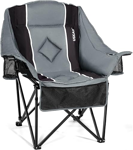 Silla de campamento de gran tamaño para adultos grandes, resistente con capacidad de 400 libras, cómoda silla de césped plegable acolchada con