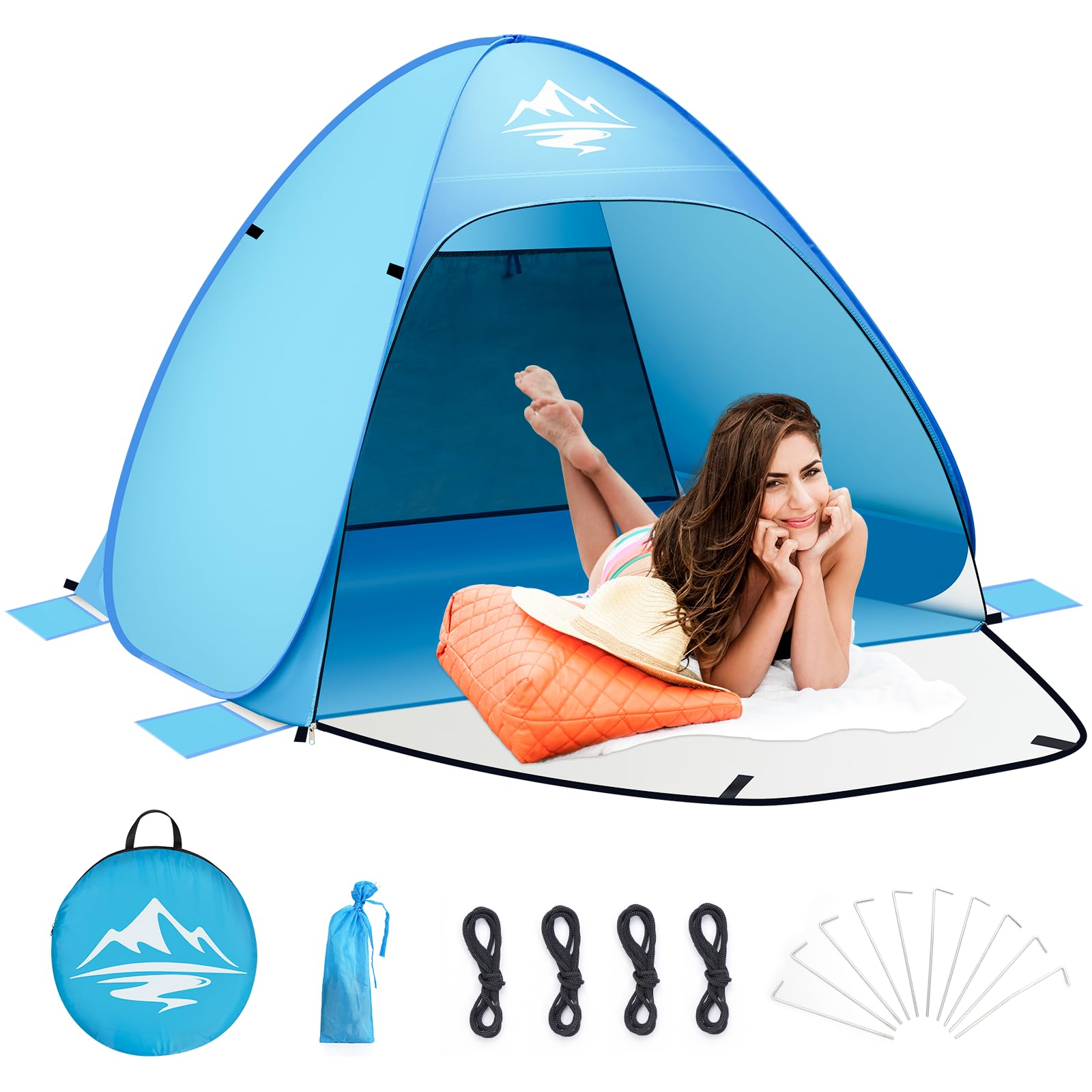3-4 Person Pop Up Beach Tent, 3-4 Person Lightweight Beach Tent, Instant Outdoor UV 50+ Protection Sun Shelter, Perfect for Family Hiking Trip Cookout