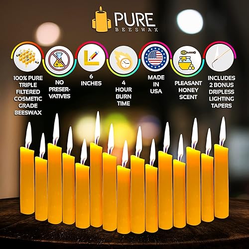 Miniatura 6 de Velas cónicas de cera de abejas 100% natural, pura, refinada, sin perfume y decorativas, con algodón libre de químicos, paquete de 12 unidades BOUNS
