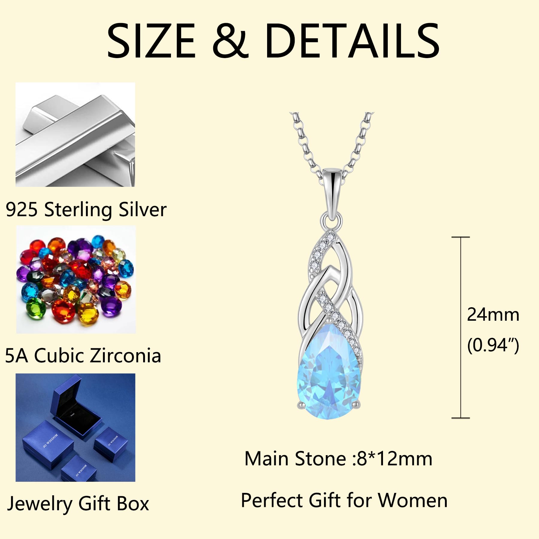 JO WISDOM Damen Halskette Unendlichkeits Infinity Silber 925,Kette Anhänger Keltischem Knoten Zirkonia 8 * 12mm Geburtsstein,Irischer Schmuck für Frauen