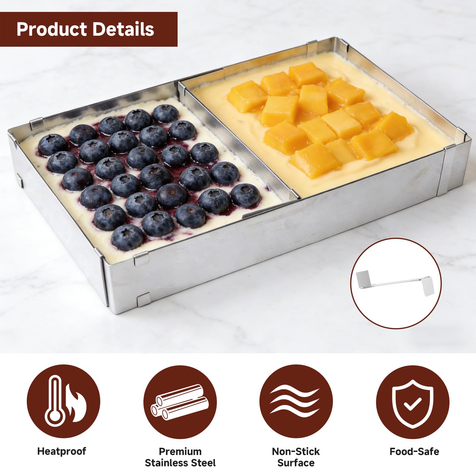 Veebmys Molde Pastel Ajustable, de Acero Inoxidable Extensible de 18-28 cm a 32-53 cm, con Divisoria y 2 Espátulas, para Hornear Pasteles, Mousse, Tiramisú y Tartas — view 3