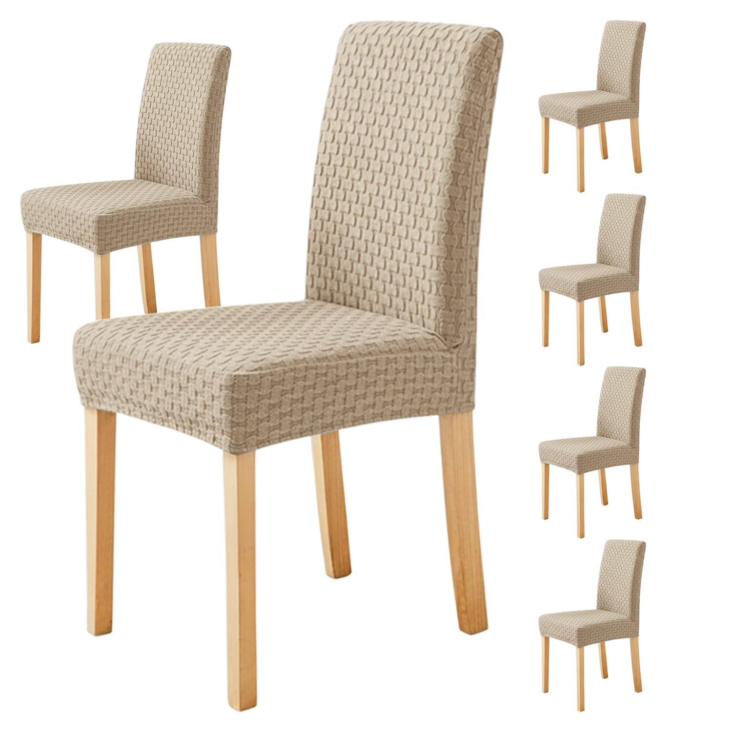 House of Quirk Stylish Jacquard Dining Chair Cover – 220 GSM Stretch Fabric, Universal Fit Short Seat Slipcover, Removable & Washable Protector (Khaki, Pack of 6)-image-26