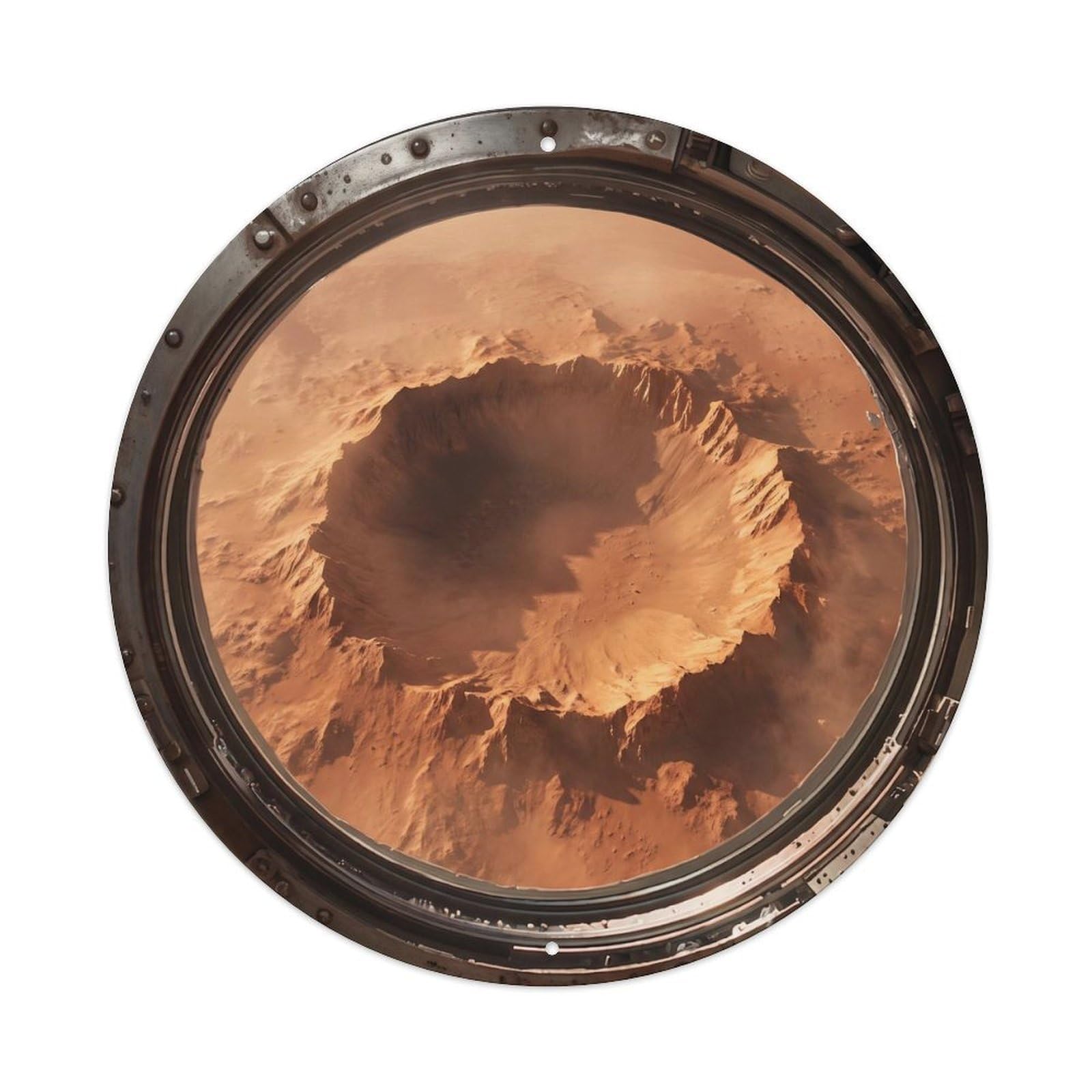Metal Tin Sign Red Planet Crater from Space Station Porthole
