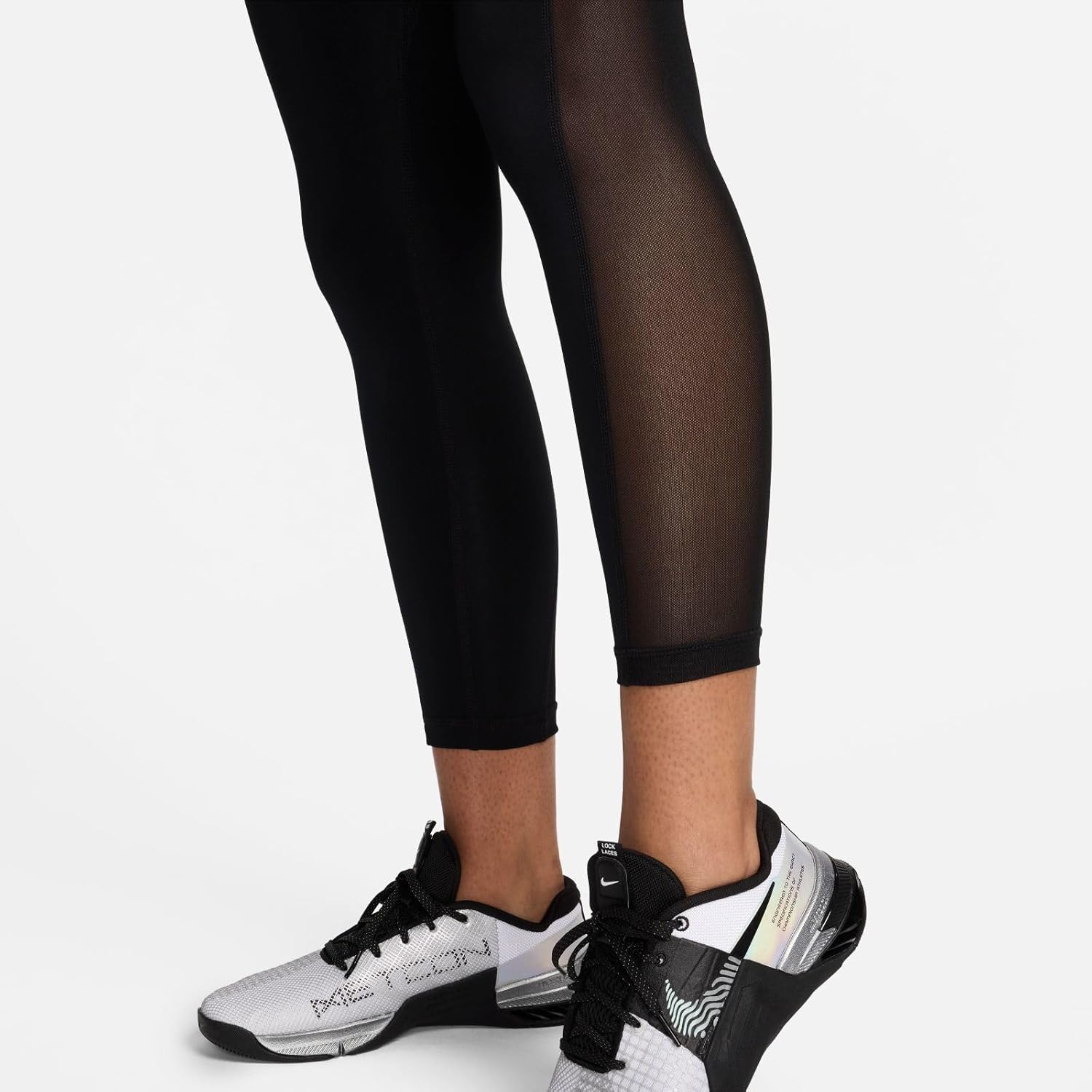 Nike Pro Women's Mid-Rise 7/8 Mesh-Paneled Leggings (FN4981-010, Black/White) Size Large - Image 5