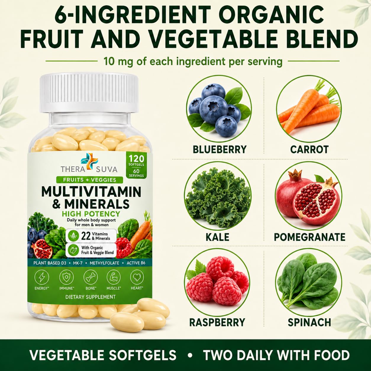 All Natural Multivitamins & Minerals Daily Men & Women 120 Veggie Softgels — Amazon image 3