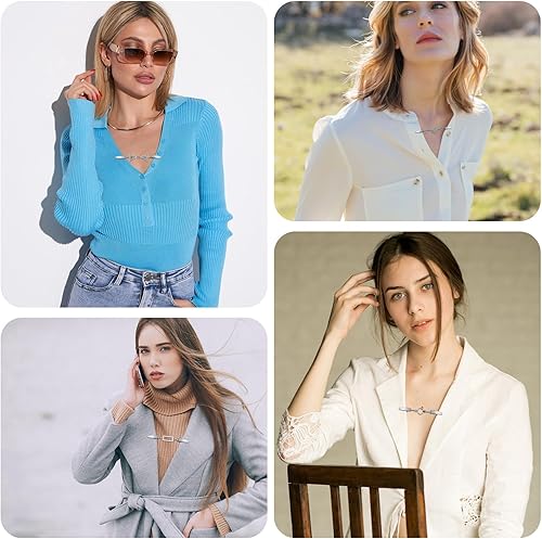 Miniatura 7 de 6 Pcs Vintage Sweater Clips Shirt Dress Cinch Clip Retro Cardigan Collar Chain Clips Brooch Pins for Women Clothing