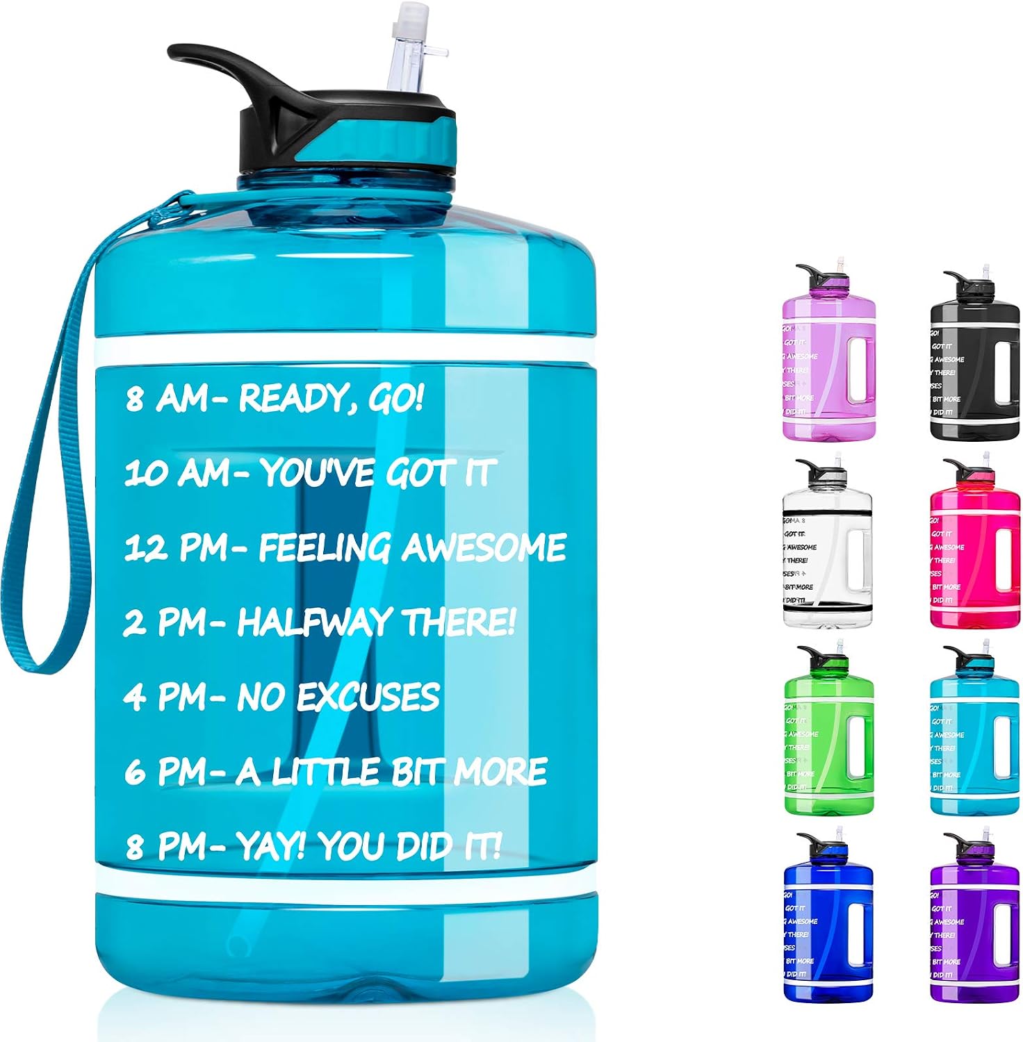 Fimibuke 64 oz/Half Gallon Motivational Water Bottle with Time Marker & Straw - BPA Free & Leakproof Plastic 2L Water Bottle Portable 1/2 Gallon Big Water Jug for Office Workout Outdoor Sport