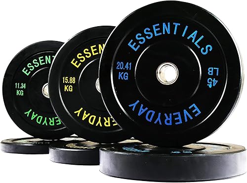 Miniatura 14 de BalanceFrom - Juego de pesas olímpicas con parachoques de goma y agujeros centrales de acero – Discos de 2 pulgadas para entrenamiento de fuerza,