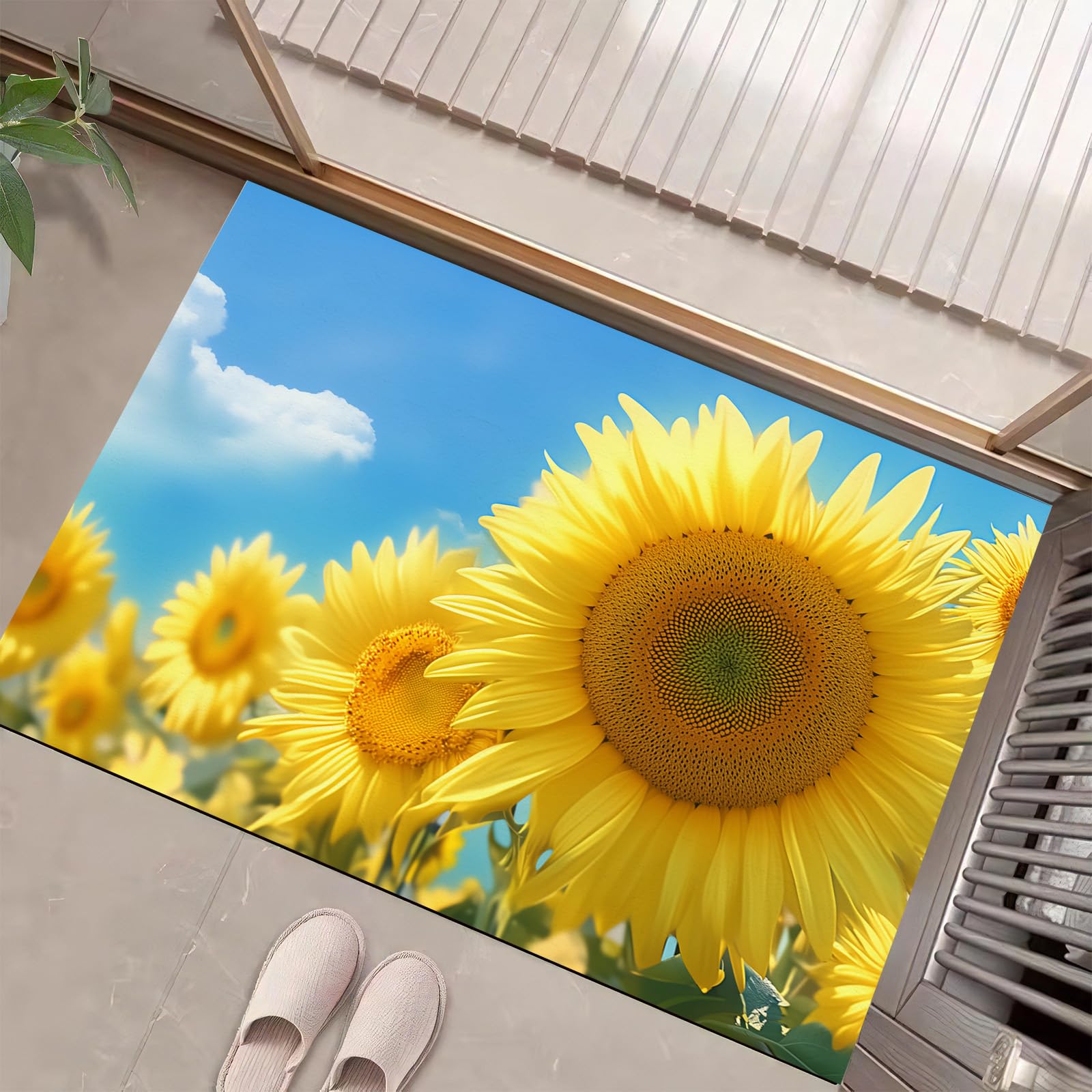 Tapis de sol doux et accueillant motif tournesols pour balcon