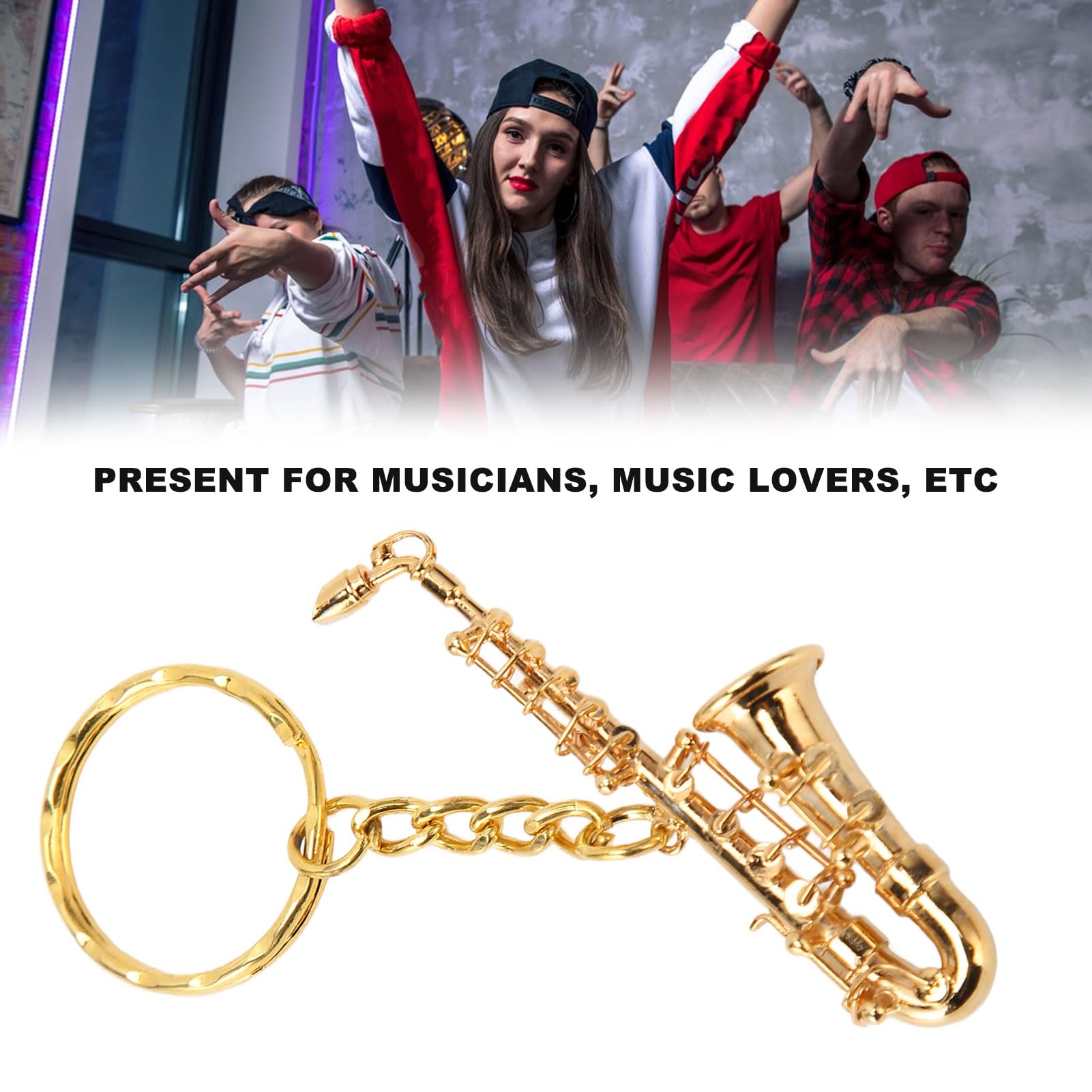 Luqeeg Saxophon-Schlüsselanhänger, Zarter Anhänger, Hübsch und Niedlich, Miniatur-Blechblasinstrument für Musikliebhaber, Geschenke, mit Rotem Samtetui, für Schlüssel, Geldbörse,