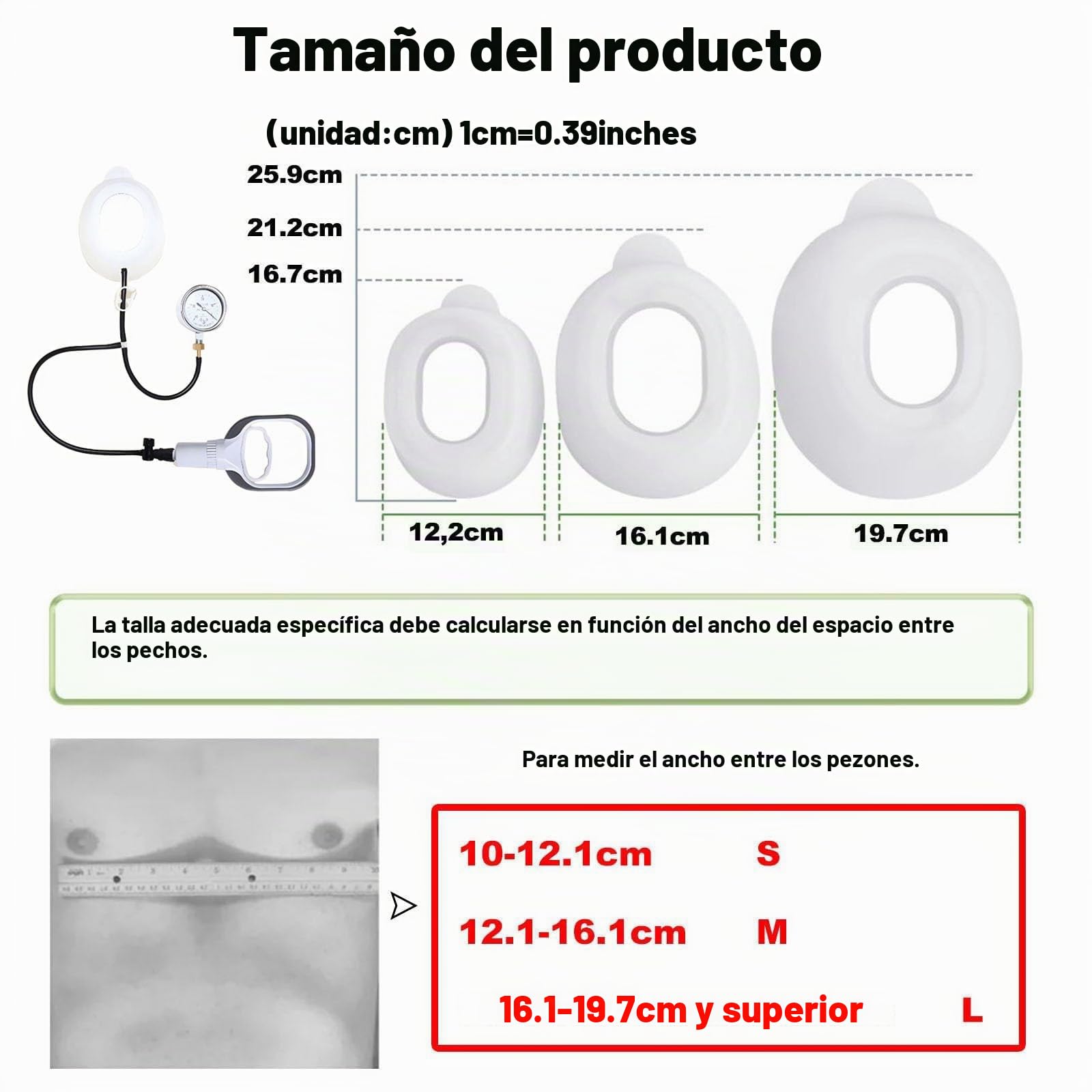 Campana de vacío para Pectus Excavatum,corrección física,con manómetro(L-L) | soporte para ortesis de Pectus Excavatum, lavable