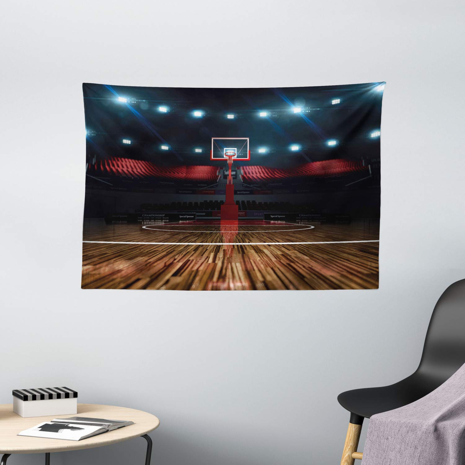 Ambesonne Teen Room Tapestry, Professional Basketball Arena Stadium Before the Game Championship Sports Image, Wide Wall Hanging for Bedroom Living Room Dorm, 60