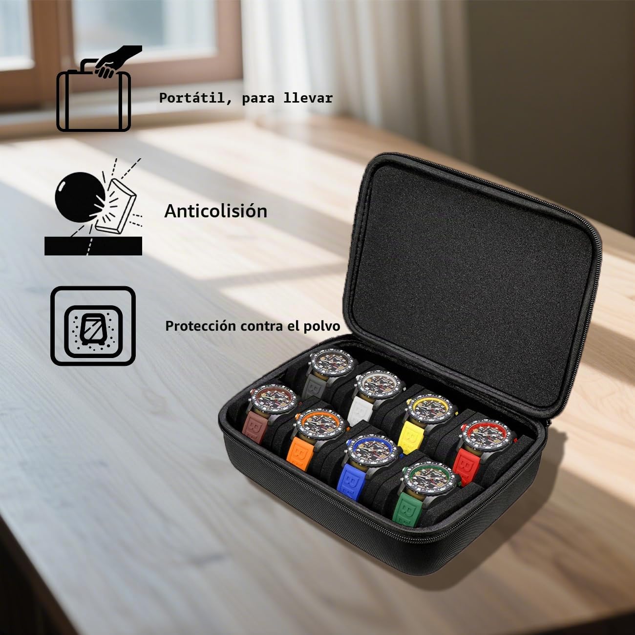 Kai Tian Caja de reloj EVA con 12 ranuras para hombre, almacenamiento elegante con cerradura de combinación mecánica y soporte Airtag para privacidad