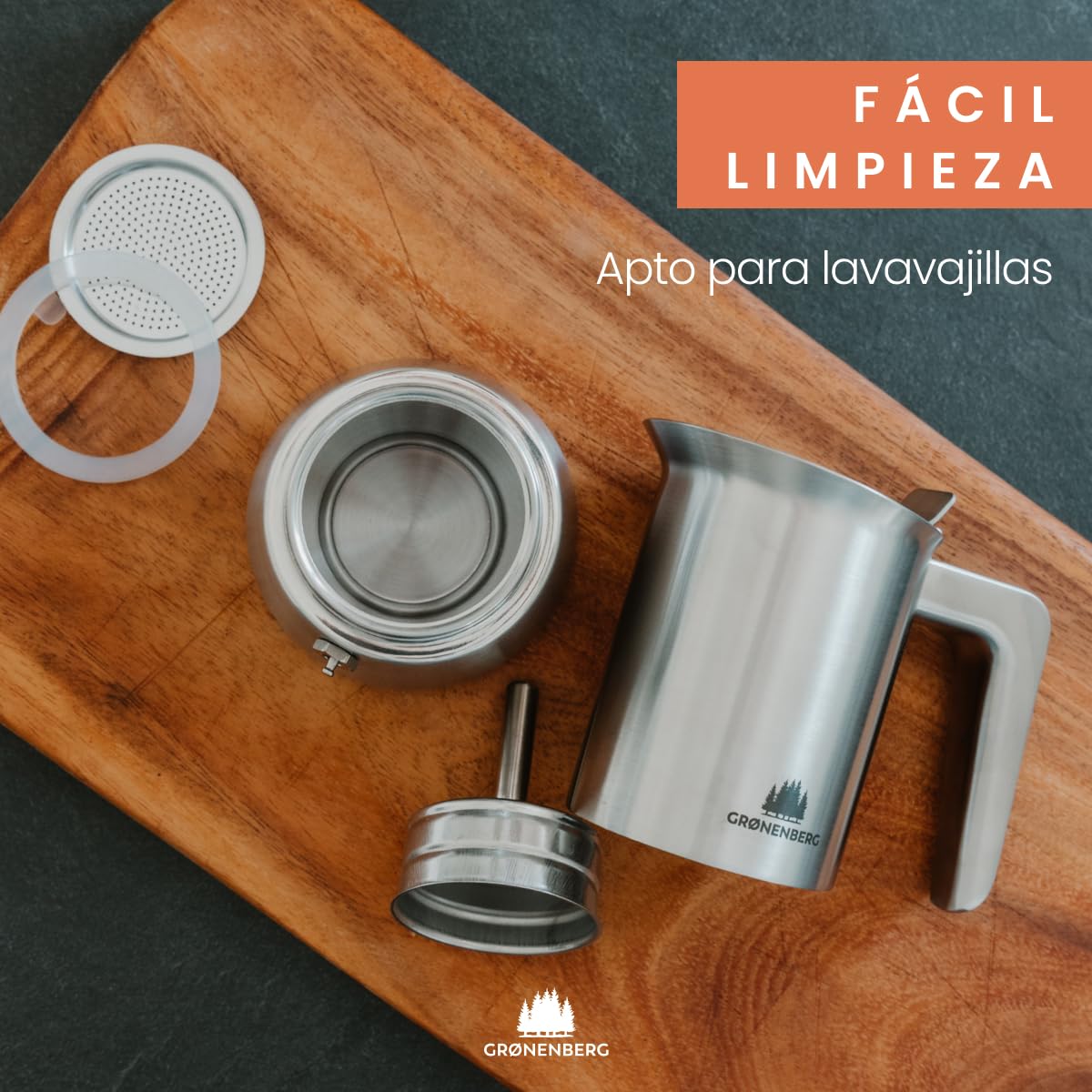 Groenenberg Cafetera Italiana + filtro reductor | Cafetera express 2-4 Tazas (200 ml) | Cafetera italiana induccion (acero inox) con junta de repuesto