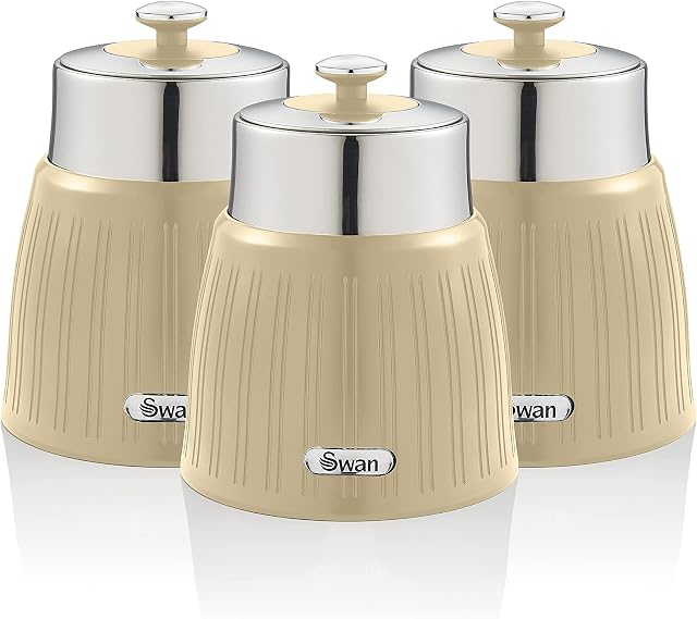 Swan SWKA1024CN Retro Set of 3 Canisters, Cream
