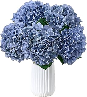 IUKnot 8Pcs Dusty Blue Fake Flowers Silk Hydrangea Artificial Flowers Bouquets Faux Hydrangea Stems for Home Table Centerpieces Wedding Party Decoration