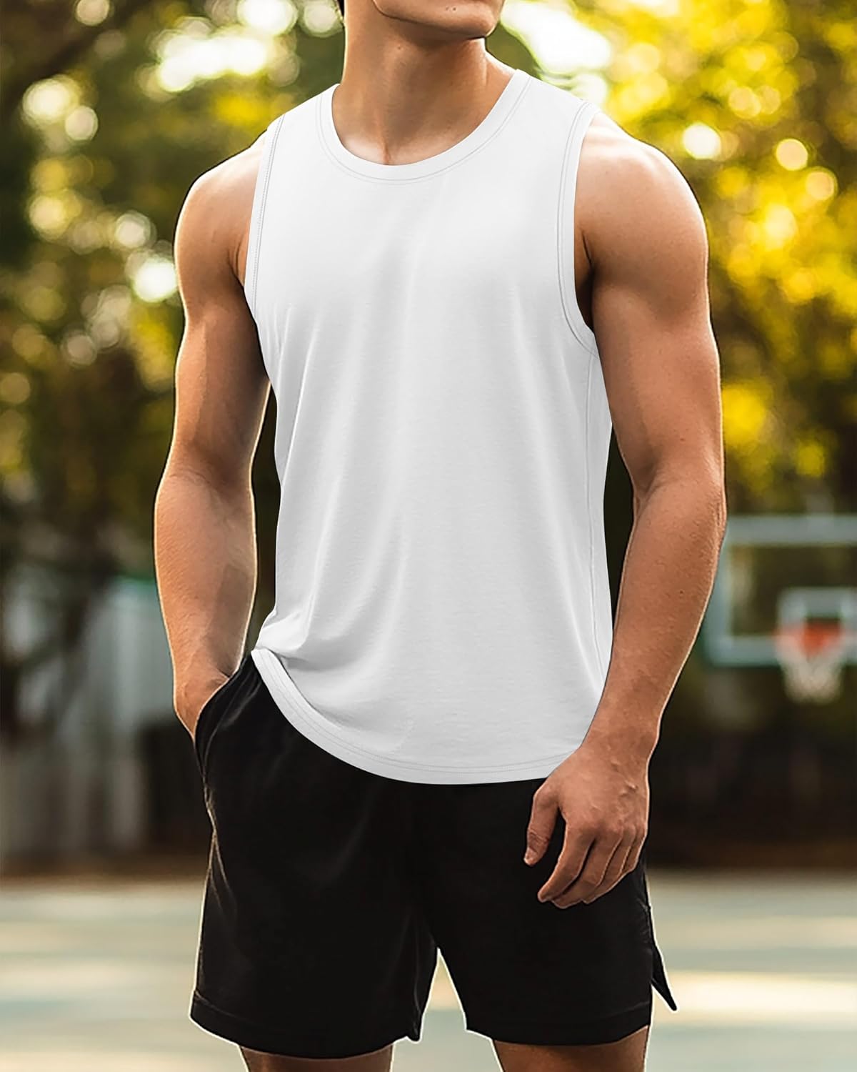 Ficerd 3 Pack Men's Big and Tall Tank Tops, Cotton Moisture Wicking Muscle Shirts Sleeveless Gym Workout Tee Shirts(Black, White, Khaki,X-Large) - Image 3