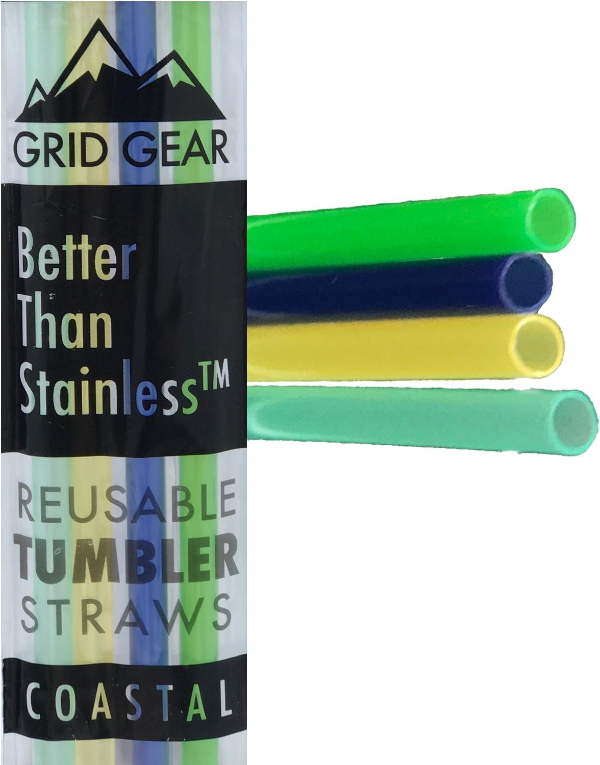 Reusable Plastic Straws for 16 20 30 ounce Tumbler - Works with RTIC YETI Ozark Trail Tervis Mason Ball Jars Straw Lids - Better Than Stainless (10.25 inches, Coastal)