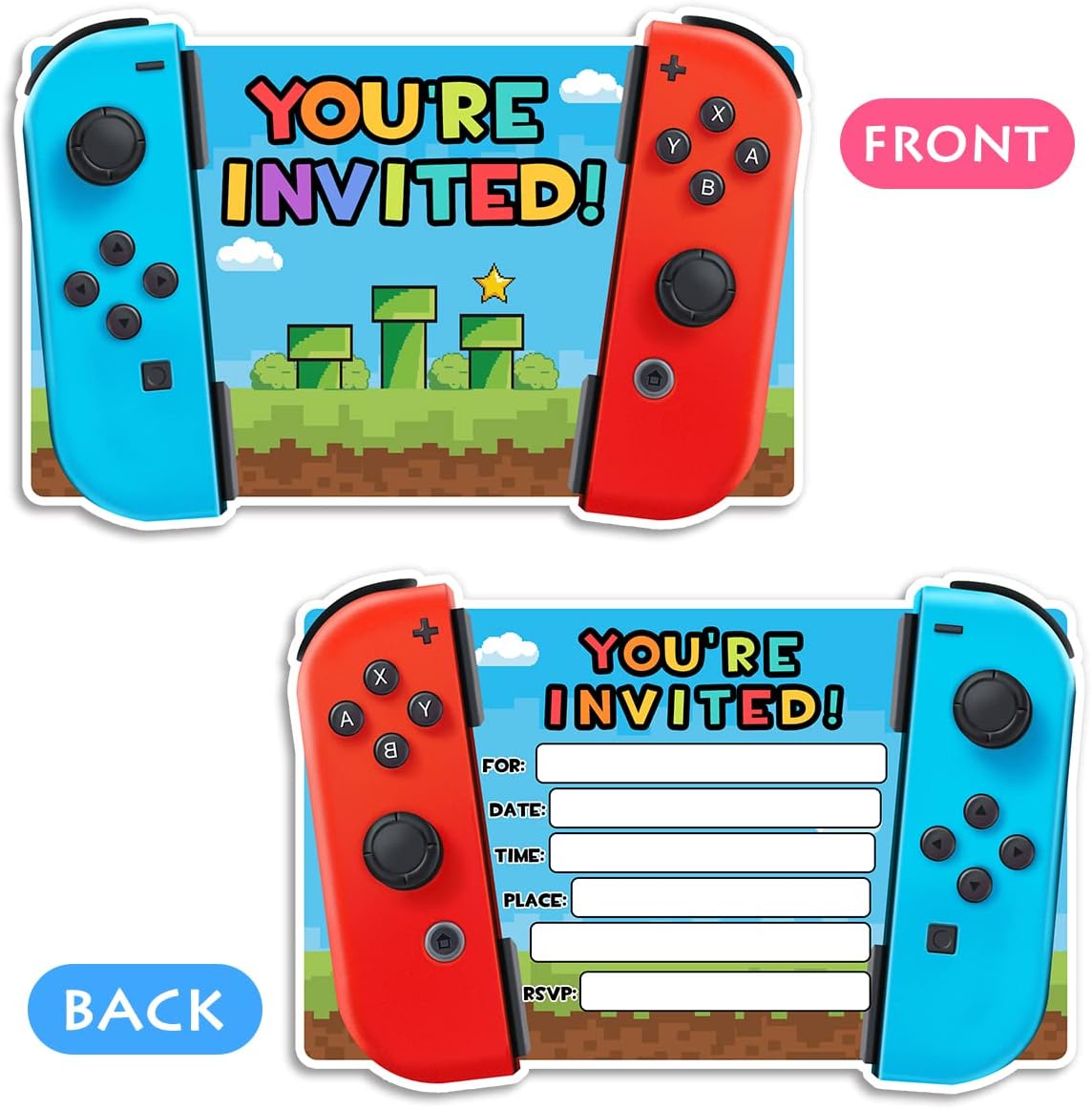 Simimi art 30 Video Game Birthday Party Invitations with Envelopes - Game On Birthday Party Invitation
