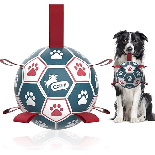 QDAN Premium Dog Balls Toys, Pet Training Soccer Ball with Straps, Puppy Birthday Gifts, Dog Water Toy, Durable Herding Balls for Small Medium Dogs, Pet Toys Puppy Ball (6 Inch)