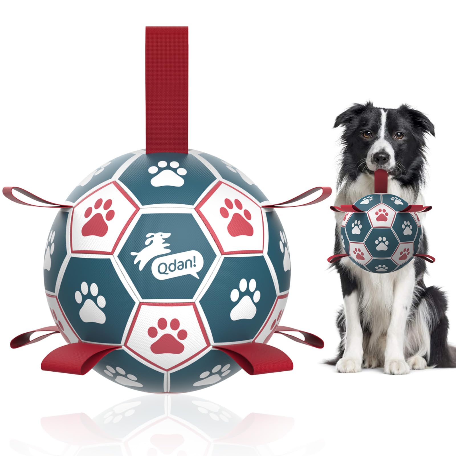 QDAN Premium Dog Balls Toys, Pet Training Soccer Ball with Straps, Puppy Birthday Gifts, Dog Water Toy, Durable Herding Balls for Small Medium Dogs, Pet Toys Puppy Ball (6 Inch)Carbonfree Certified