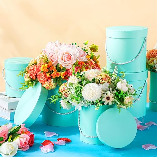 Miniatura 3 de Skylety 6 cajas redondas de flores con tapas, cajas de regalo con asa para arreglos florales de varios tamaños, caja de regalo para el día de San