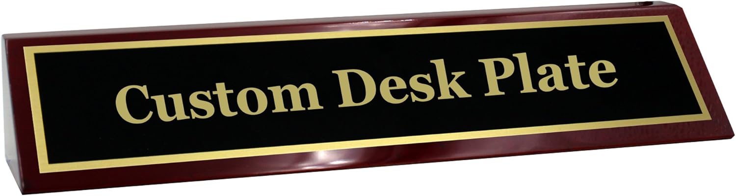 Personalized Desk Name Plate (10″×2″) – Custom Engraved Office Name Plaque | Professional Desk Sign for Work, Home Office & Business | Black Brass & Polished Base