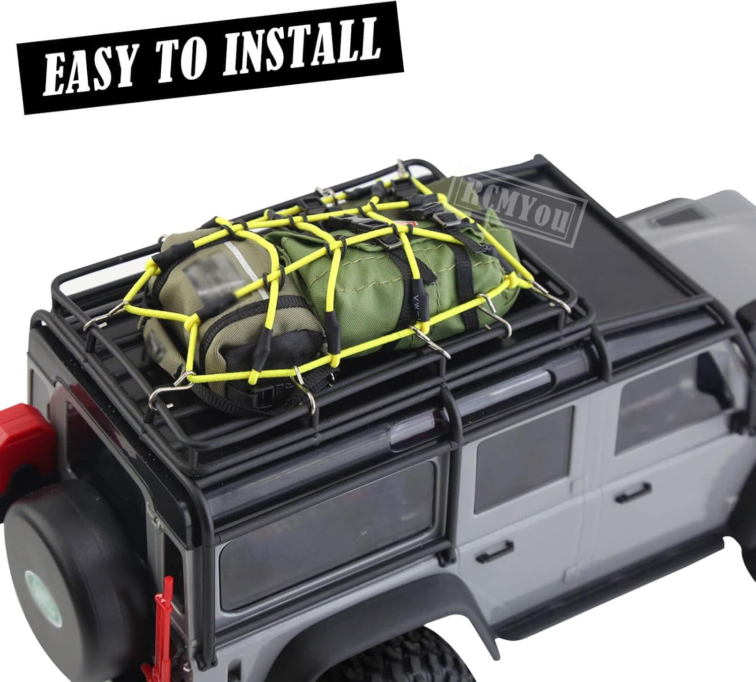 RC Upgrade Parts for 1/18 TRX4M 1/24 SCX24,Crawler Car Decoration Simulation Decoration Mini Luggage Net/Simulation Decorative Rc Box Net Storage,(Pitch Green,Black) image 3