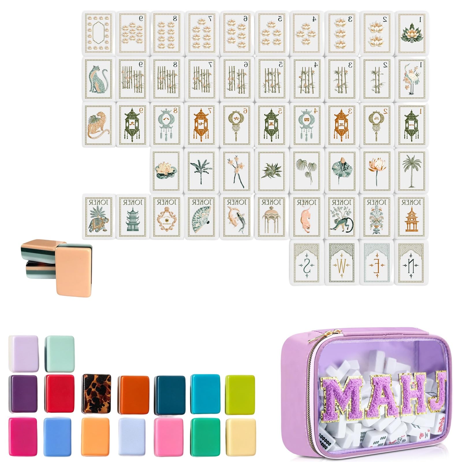 ELMVAR 4 Layer Mahjong Tiles, Multiple Styles 160 Pcs Acrylic American Mahjong Tiles Set, Engraved Mahjong Tile with Exquisite Carrying Bag, Clear Engraving, Home Trips Social Game (8)