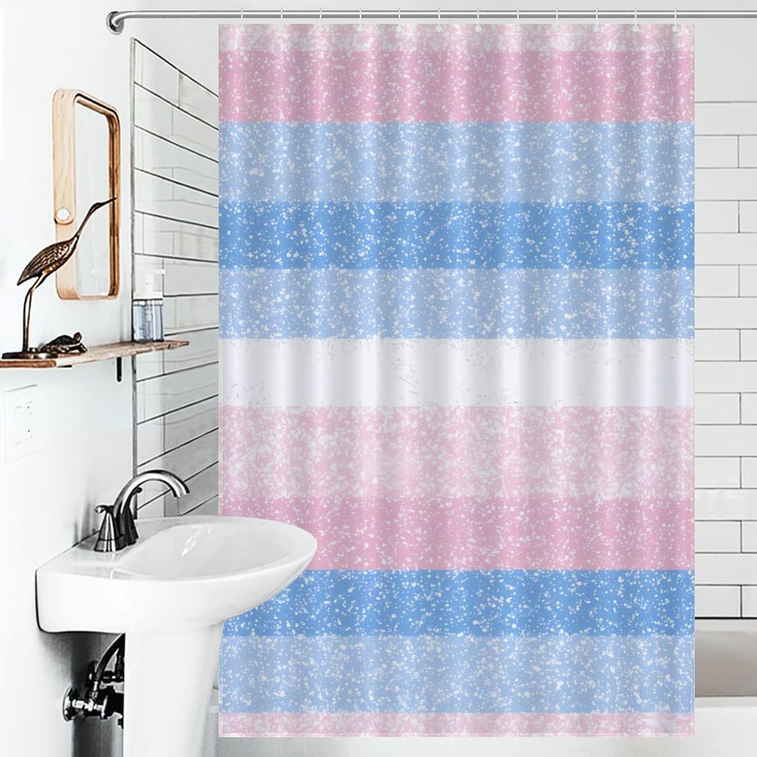 Transgender Flag Shower Curtain 46.85x70.87Inch（119x180cm） Polyester Bath Curtain Shower Curtains Printed Decorative