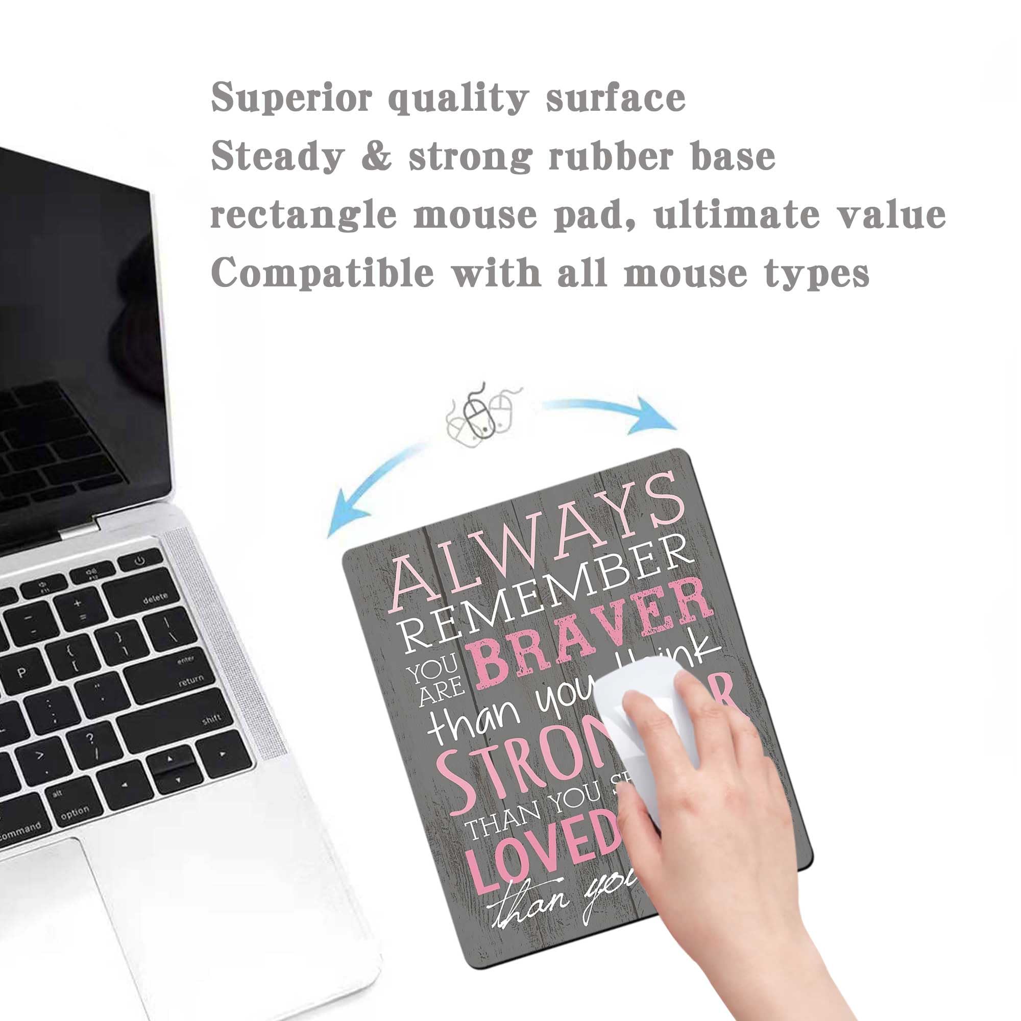 Pink Inspirational Quote Mouse Pad,Non-Slip Rubber Base Gaming Mouse Pad for Laptop,Waterproof Mouse Pads for Desk Wireless Mouse Office
